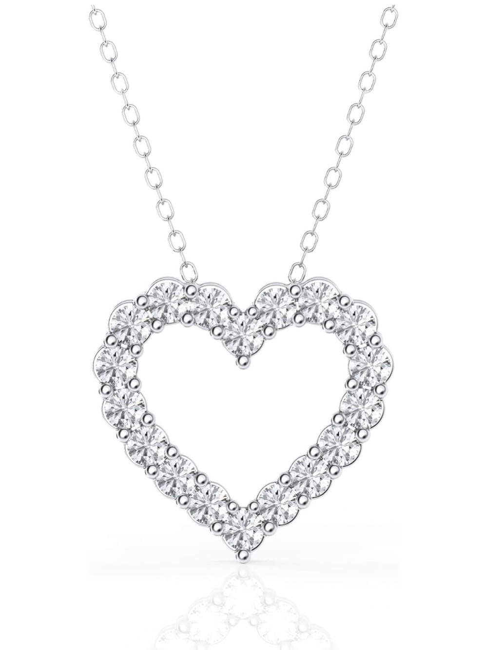 1 CTW Diamond Heart Pendant Necklace G-H SI2-I1 Sterling Silver 18” Chain